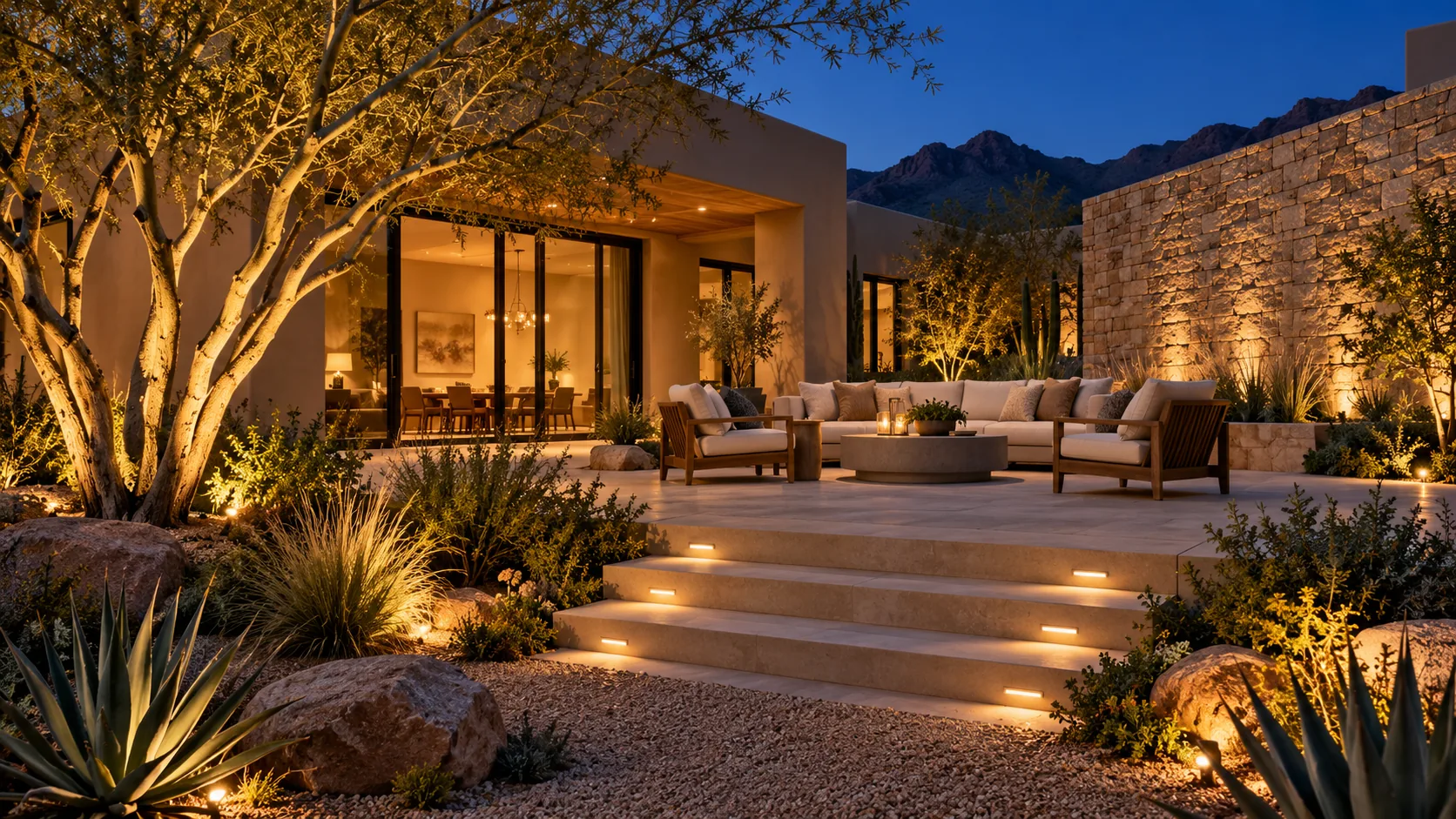 Lighting inspiration: Patio with recessed step and garden lighting