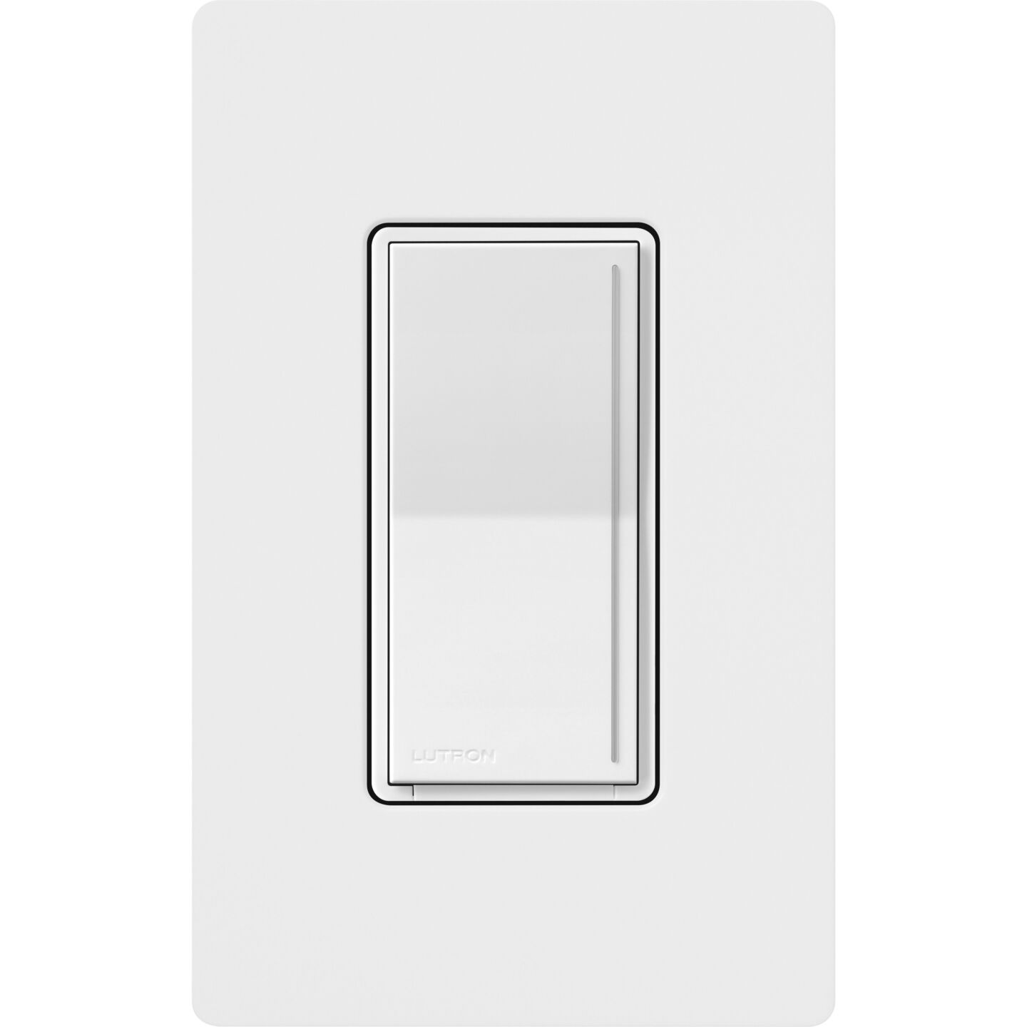 White Lutron Sunnata touch dimmer with vertical light bar